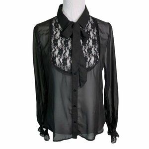 Fair Child-Chiffon Lace Neck Ruffled Neck Tie Top